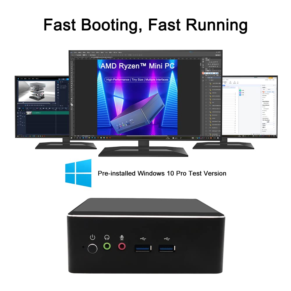 EGSMTPC AMD Mini PC Ryzen 2200U 2700U 3550H Windows 10 Pro, Mini Gaming Computer 16GB DDR4 512GB M.2 NVME SSD, HDMI DP Type-C AC WiFi BT(16GB DDR4 RAM, 512GB NVME SSD, AC WiFi, AMD Ryzen 7 2700U)