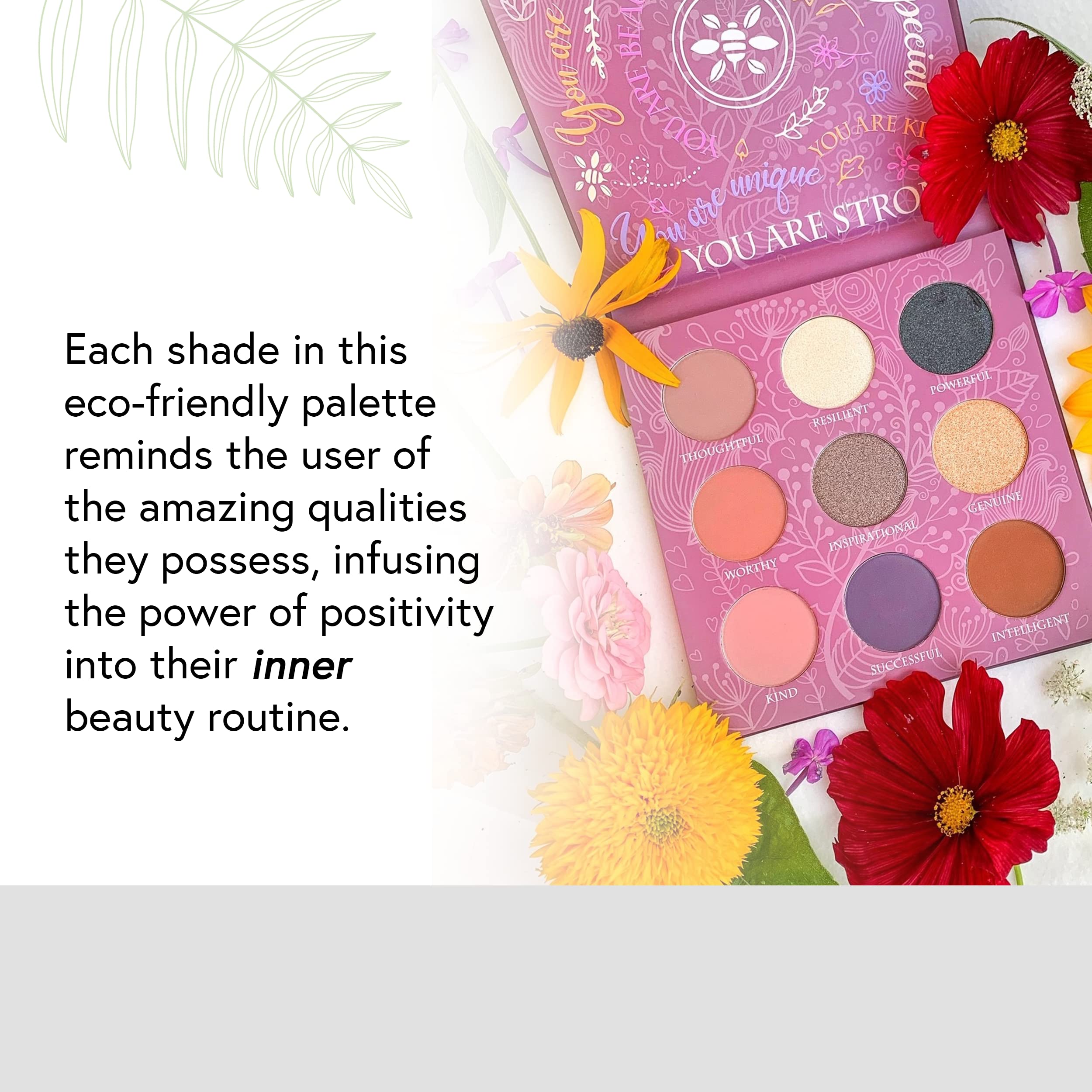 Honeybee Gardens Power of Positivity Eye Shadow Palette, 4 Highly Pigmented Colors With Long Lasting Luxe Finish, Vegan, Cruelty-Free, Gluten-Free, and Paraben-Free, Net Wt 1.3g Each