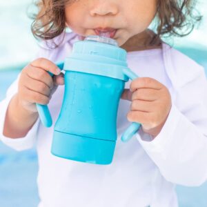 green sprouts Sprout Ware Plant-Plastic Sip & Straw Cup, Includes Sippy & Straw Spouts, Easy Grip Handles, Gray