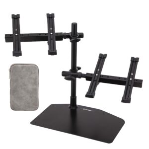 saintfield studios - universal dual laptop stand with adjustable height - double dj laptop holder, ideal for 2 devices - complete with cable organizer pouch