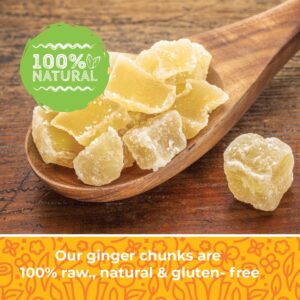 Dried Crystallized Ginger Chunks, 16 oz. Unsulphured Dried Ginger Candy, Candied Ginger Chunks, Caramelized Ginger Chews Candy, Unsulphured Crystalized Ginger Pieces. All Natural, Non-GMO, 1 Pound.