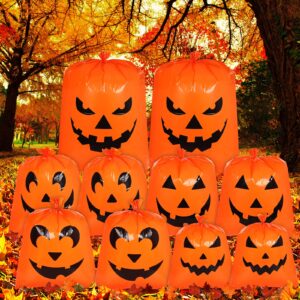 10Pcs Halloween Pumpkin Lawn Bags - Halloween Decorations Leaf Bags with 5 Designs, Halloween Party Favors Fall Halloween Trash Bags with Twist Ties for Yard Lawn Garden Halloween Decorations Outdoor