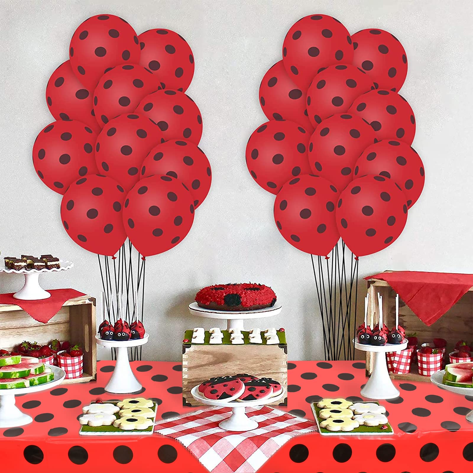 50 Pcs Ladybug Balloons Red Black Polka Dots Balloon 12 Inches Latex Party Balloon for Ladybug Theme Party Wedding Birthday Party Festival Decorations