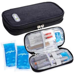 youshares insulin cooler travel case - diabetic case insulated organizer portable cooling bag for insulin pen and medication diabetic care supplies with 2 tsa approved ice pack (black)