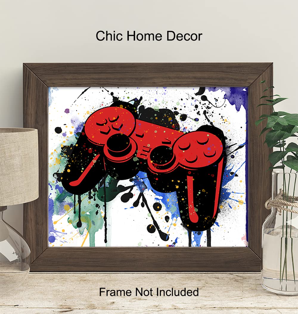 Game Room Decor - Remote Control Wall Art - Gaming Gifts for PC Gamer, Xbox, PS4, Playstation, Video Game, Arcade, Men, Teens, Kids - Man Cave, Dorm, Bar, Boys Bedroom - Urban Graffiti Posters