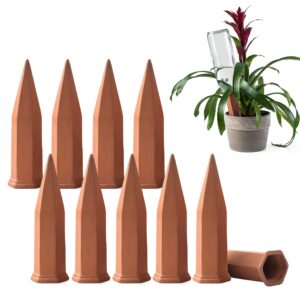 modern innovations ceramic terracotta self watering spikes (10 pack) vacation automatic plant waterer devices, indoor/outdoor planter insert, terra-cotta stakes for potted plants, auto-water system