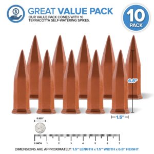 Modern Innovations Ceramic Terracotta Self Watering Spikes (10 Pack) Vacation Automatic Plant Waterer Devices, Indoor/Outdoor Planter Insert, Terra-Cotta Stakes for Potted Plants, Auto-Water System