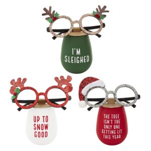 Mud Pie, Tree, Funny Adult Christmas Silicone Wine Glass Set, 16 oz, sunglasses 4 1/2" x 3 1/2"