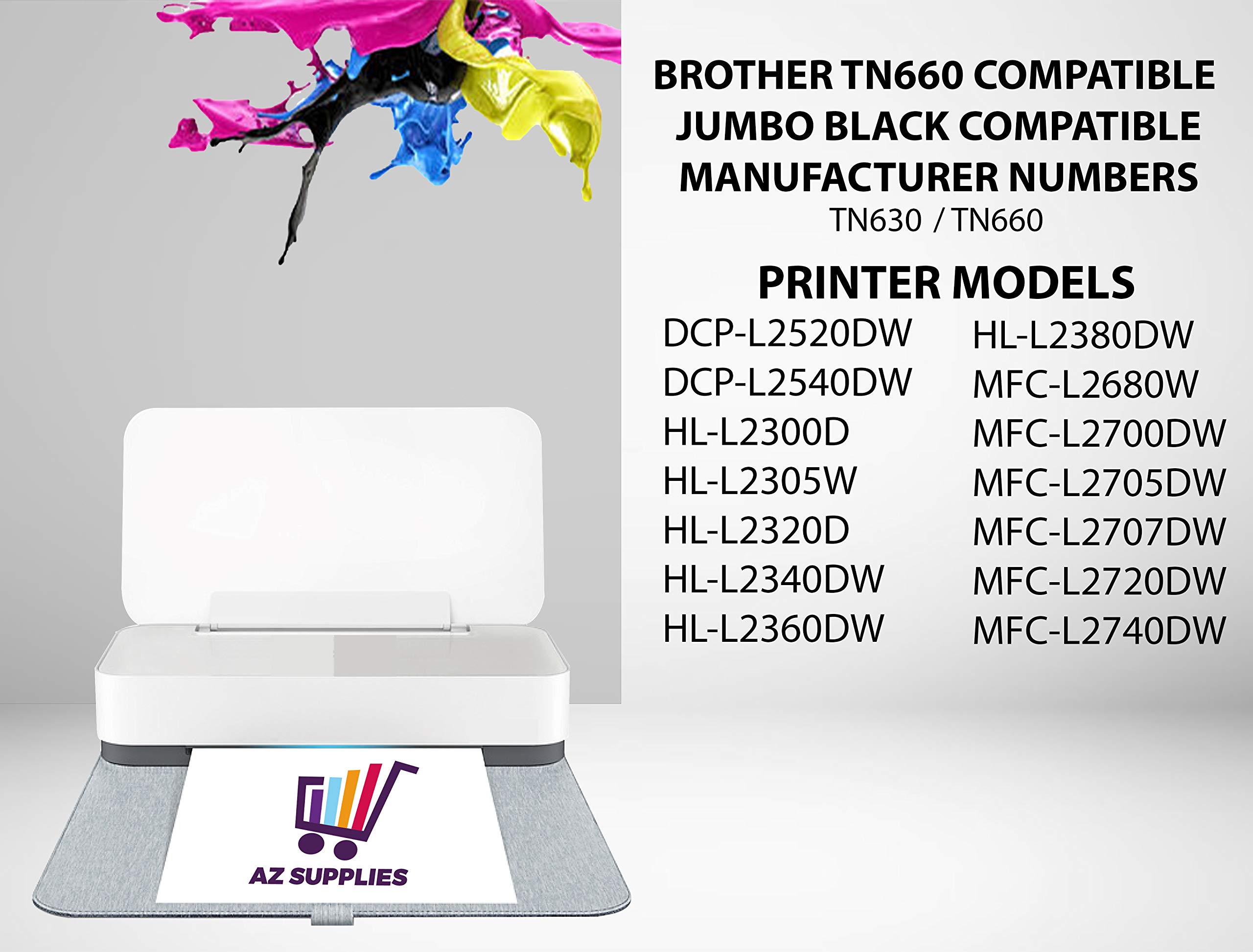 AZ Supplies Compatible Toner Cartridge Replacement for Brother TN660 JUMBO BLACK TN630 DCP-L2520DW-L2540DW HL-L2300D-L2305W-L2320D-L2340DW-L2360DW-L2380DW MFC-L2680W-L2700DW/05DW/07DW/20DW/40DW 8 Pack