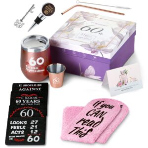 innocreation 60th birthday gifts for women - funny wine gift set for women turning 60, gifts ideas for her, mom, grandma, wife, sister, aunt, coworker turning 60 year old