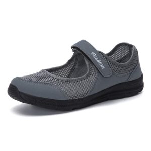 lltmall women's mesh mary jane sneakers comfort flats casual walking shoes dark grey 6.5