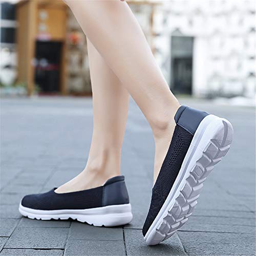 LLTMALL Women's Mesh Slip on Sneakers Comfortable Knit Ballet Flats Shoes Dark Blue 10