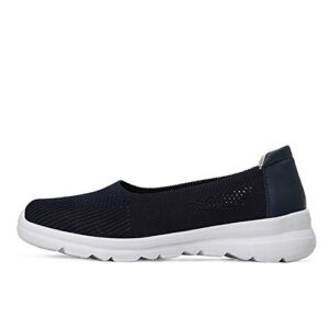 LLTMALL Women's Mesh Slip on Sneakers Comfortable Knit Ballet Flats Shoes Dark Blue 10