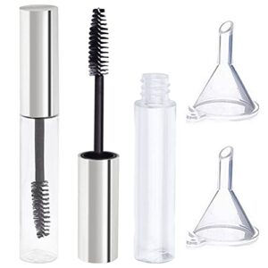 2pcs 10ml empty mascara tube with eyelash wand,silver eyelash cream container bottle for applying castor oil and cosmetics stocking stuffers for women