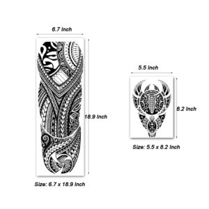 Kotbs 15 Sheets Tribal Totem Tempoary Tattoo Sleeves for Men Women, 5 Sheets Full Arm Tattoo Sleeve and 10 Sheets Half Arm Tattoo Stickers, Waterproof Large Fake Tattoos Body Art Temporary Tattoo