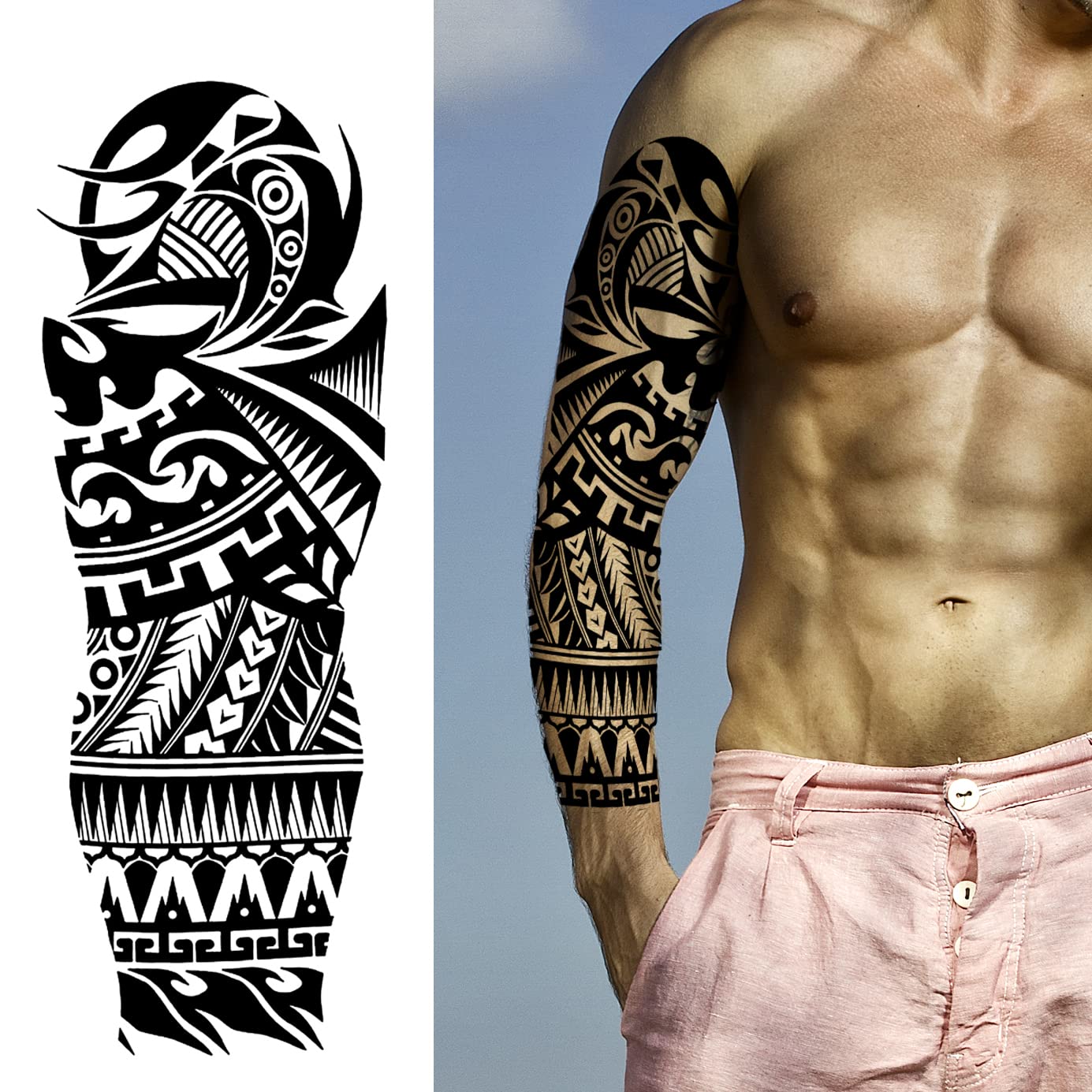 Kotbs 15 Sheets Tribal Totem Tempoary Tattoo Sleeves for Men Women, 5 Sheets Full Arm Tattoo Sleeve and 10 Sheets Half Arm Tattoo Stickers, Waterproof Large Fake Tattoos Body Art Temporary Tattoo