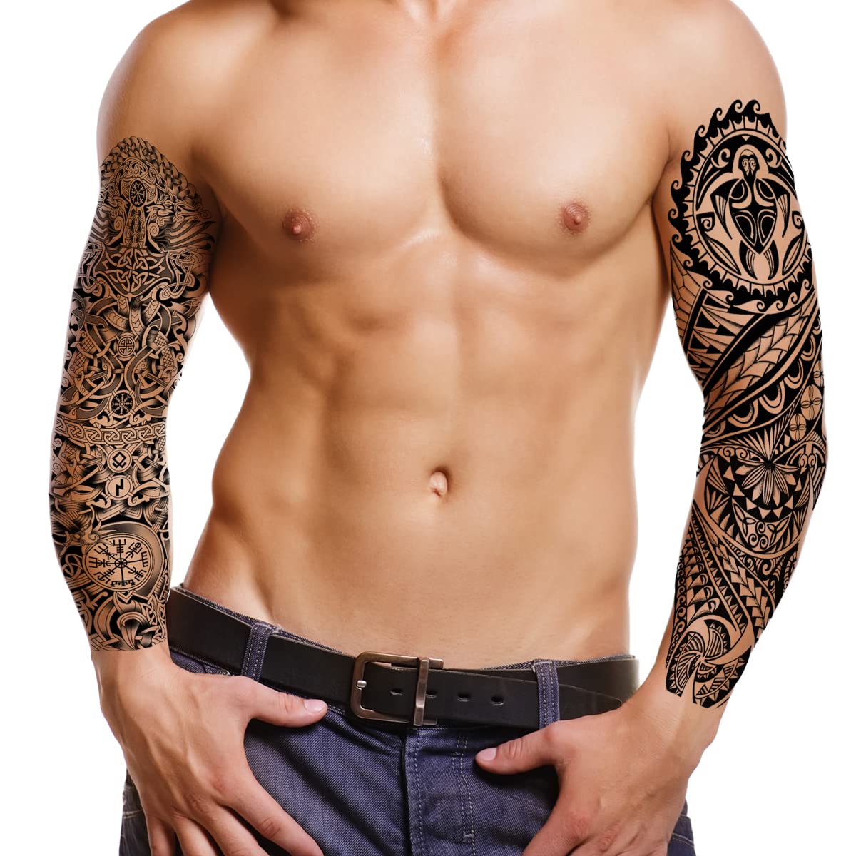 Kotbs 15 Sheets Tribal Totem Tempoary Tattoo Sleeves for Men Women, 5 Sheets Full Arm Tattoo Sleeve and 10 Sheets Half Arm Tattoo Stickers, Waterproof Large Fake Tattoos Body Art Temporary Tattoo