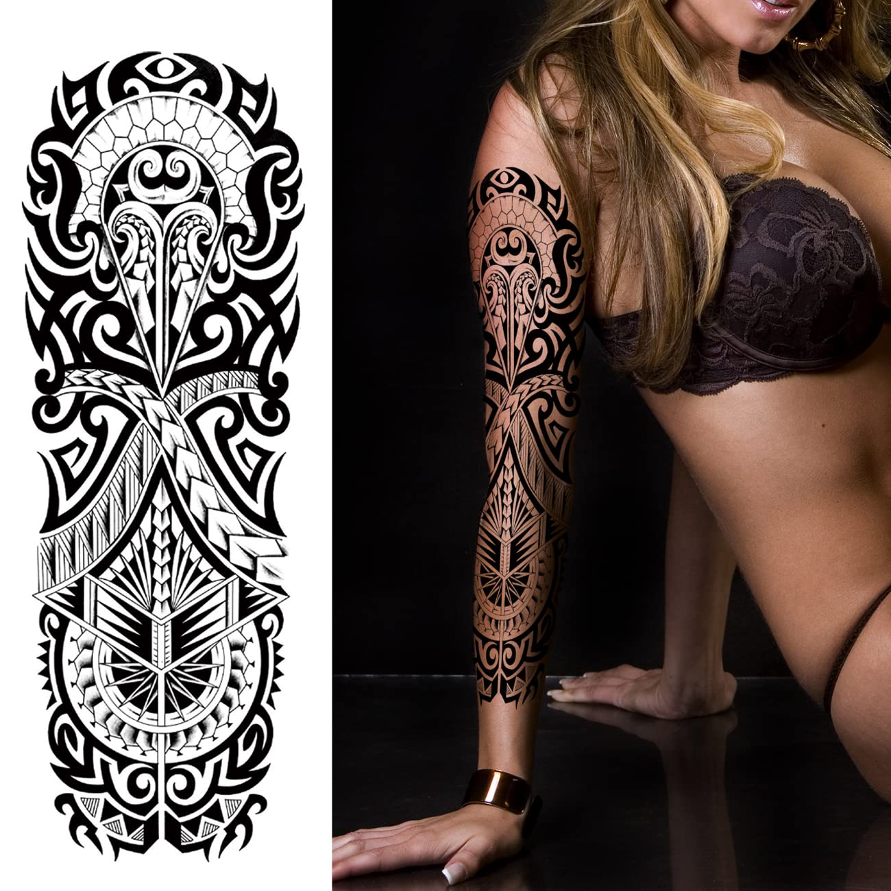 Kotbs 15 Sheets Tribal Totem Tempoary Tattoo Sleeves for Men Women, 5 Sheets Full Arm Tattoo Sleeve and 10 Sheets Half Arm Tattoo Stickers, Waterproof Large Fake Tattoos Body Art Temporary Tattoo