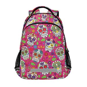alaza sugar skull day off the dead pink backpack purse for women men personalized laptop notebook tablet school bag stylish casual daypack, 13 14 15.6 inch
