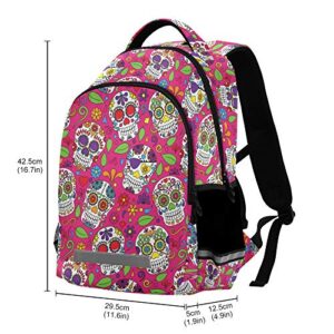 ALAZA Sugar Skull Day Off The Dead Pink Backpack Purse for Women Men Personalized Laptop Notebook Tablet School Bag Stylish Casual Daypack, 13 14 15.6 inch