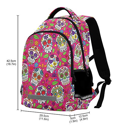 ALAZA Sugar Skull Day Off The Dead Pink Backpack Purse for Women Men Personalized Laptop Notebook Tablet School Bag Stylish Casual Daypack, 13 14 15.6 inch