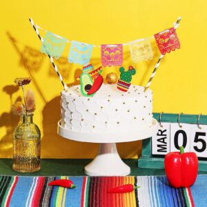 43 Pcs Fiesta Cupcake Topper and Picado Banner For Fiesta Party Decorations Mexican cake topper For Mexican Themed Cactus Donkey Taco Pepper Sombrero Mustache Party Decorations (Fresh Style)