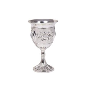 doitool wine goblet metal wine glass gem inlay style zinc alloy goblet carved liquor goblets stem- cup stemware for party decorations wedding prop (silver, random flower pattern)