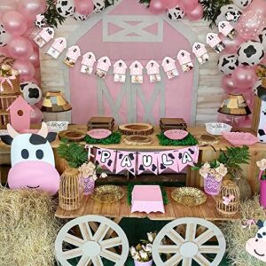 Cow 12 Month Photo Banner 1st Birthday Party Decoration One Cake Smash Pink Farmhouse Animal Photo Backdrop Supplies
