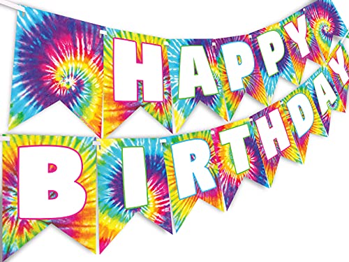 POP parties Ink Tie Dye Happy Birthday Banner - Party Supplies Decorations Art Classic, blue, green, red, orange, pink, yellow, white