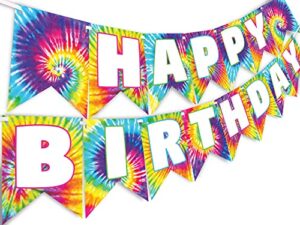 pop parties ink tie dye happy birthday banner - party supplies decorations art classic, blue, green, red, orange, pink, yellow, white