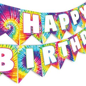 POP parties Ink Tie Dye Happy Birthday Banner - Party Supplies Decorations Art Classic, blue, green, red, orange, pink, yellow, white