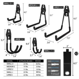 KOFANI Garage Hooks, 16 Pack Steel Heavy Duty Garage Storage Hooks with Anti-Slip Coating, Utility Garage Wall Mount Hooks for Hanging Bike, Ladder and Garden Tools