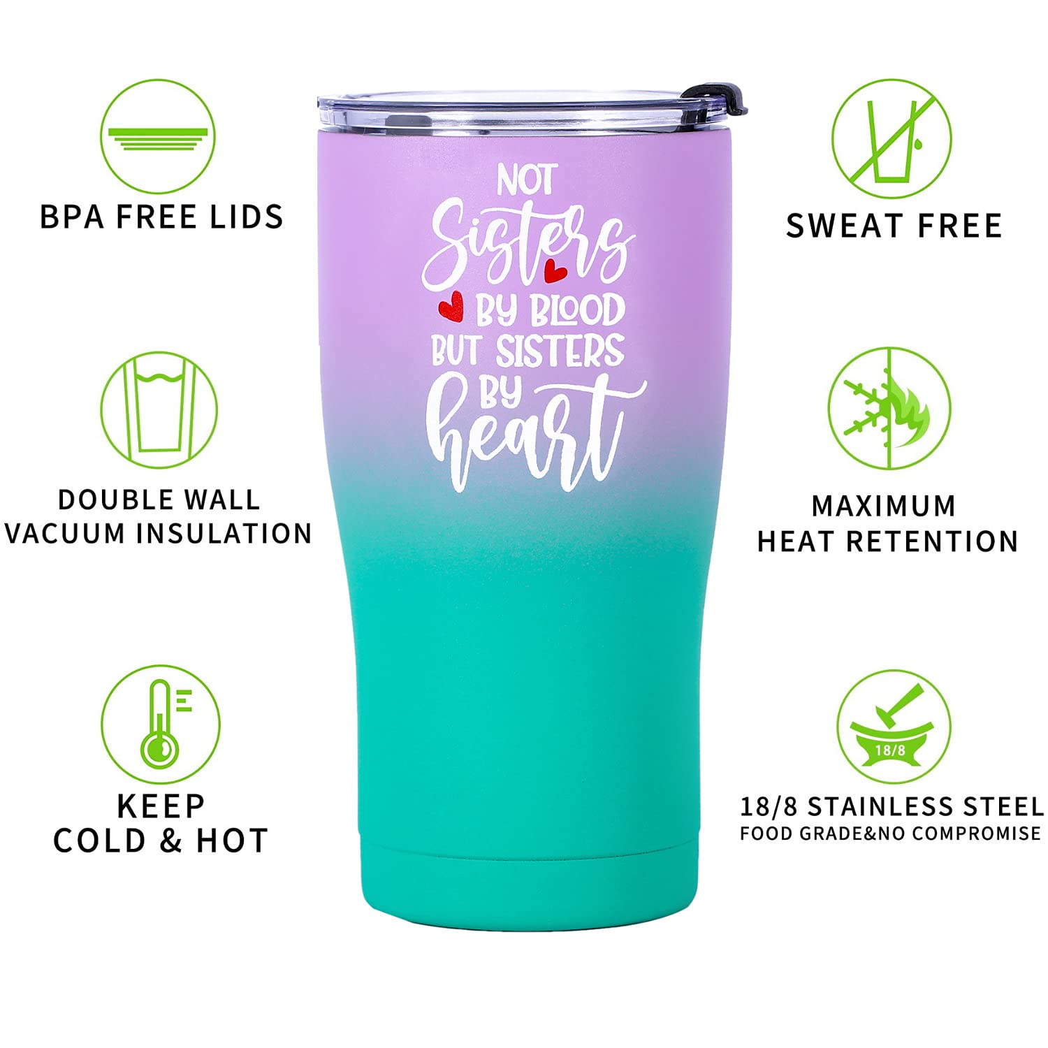 Gifts for Women, Birthday Gifts for Sister in Law, Best Sister Coffee Tumbler 20oz-Sisters By Heart-Soul Unbiological Sister, Best Friend Birthday Gifts, Christmas Gifts Idea,Gifts for Friends Female