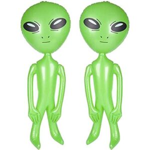artcreativity green alien inflates, set of 2, outer space decorations, 34 inch alien inflatable toys, galactic birthday party favors, swimming pool toys for kids, alien decorations for kids’ rooms