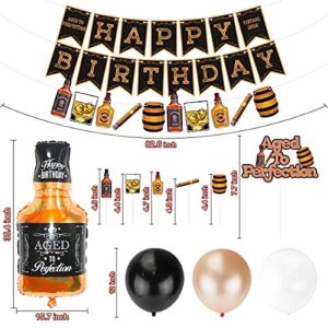 Whiskey Birthday Party Decorations, Aged to Perfection Birthday Party Supplies Whiskey Birthday Banner Garland, Whiskey Cake Toppers, White Black Champagne Gold Balloons Whiskey Bottle Foil Balloons