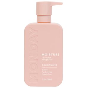monday haircare moisture conditioner 12oz for dry, coarse, stressed, coily and curly hair, made from coconut oil, rice protein, shea butter, & vitamin e, 100% recyclable bottles (350ml) (10434)