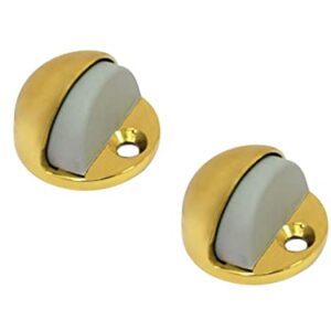 QCAA Solid Brass Low Dome Floor Door Stop, 1/4"-3/4" Clearance from Floor Buttom, Polished Brass, 2 Pack, Made in Taiwan