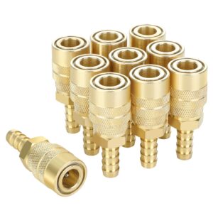 joroy air coupler with 3/8 hose barb, industrial m-type, 1/4 inch body size, brass material, 10 pieces air compressor hose fittings