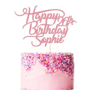 edsg personalised birthday cake topper customized any name age party cake decoration 16 18 21 30 40 double sided glitter card baby pink