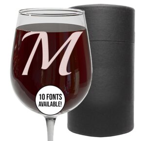 spotted dog company personalized etched 16oz stemmed wine glass cup, red wine gifts for women her mom, drinking glasses, birthday decorations decor - pick your letter