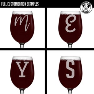 Spotted Dog Company Personalized Etched 16oz Stemmed Wine Glass Cup, Red Wine Gifts for Women Her Mom, Drinking Glasses, Birthday Decorations Decor - Pick Your Letter