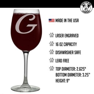 Spotted Dog Company Personalized Etched 16oz Stemmed Wine Glass Cup, Red Wine Gifts for Women Her Mom, Drinking Glasses, Birthday Decorations Decor - Pick Your Letter