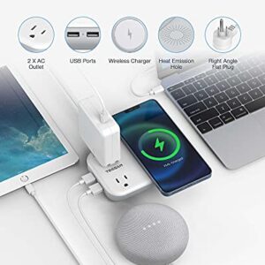 Small Power Strip 2 USB 1 Wireless Charger, TESSAN Mini Flat Plug Nightstand Desktop Charging Station with 2 Outlet 4 ft Extension Cord, Compatible with iPhone for Dorm Room Cruise