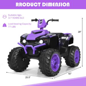 Costzon Kids ATV, 12V Battery Powered Electric Vehicle w/LED Lights, High & Low Speed, Horn, Music, USB, Treaded Tires, Ride on Car 4 Wheeler Quad for Boys & Girls Gift, Ride on ATV (Purple)