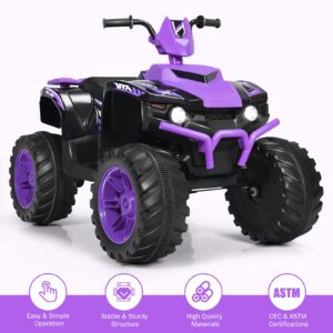 Costzon Kids ATV, 12V Battery Powered Electric Vehicle w/LED Lights, High & Low Speed, Horn, Music, USB, Treaded Tires, Ride on Car 4 Wheeler Quad for Boys & Girls Gift, Ride on ATV (Purple)