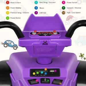 Costzon Kids ATV, 12V Battery Powered Electric Vehicle w/LED Lights, High & Low Speed, Horn, Music, USB, Treaded Tires, Ride on Car 4 Wheeler Quad for Boys & Girls Gift, Ride on ATV (Purple)