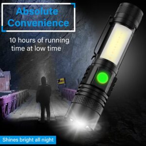 Vnina USB Rechargeable Flashlight, LED Magnetic Flashlights Super Bright Tactical Flashlights with Cob Sidelight Waterproof Zoomable 6 Modes USB Rechargeable for Camping Emergency