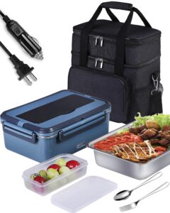 rhudaky 60oz electric lunch box food heater with insulated lunch cooler bag, 80w heated lunch boxes for adults,portable food warmer heating lunchbox for car truck work, loncheras electricas
