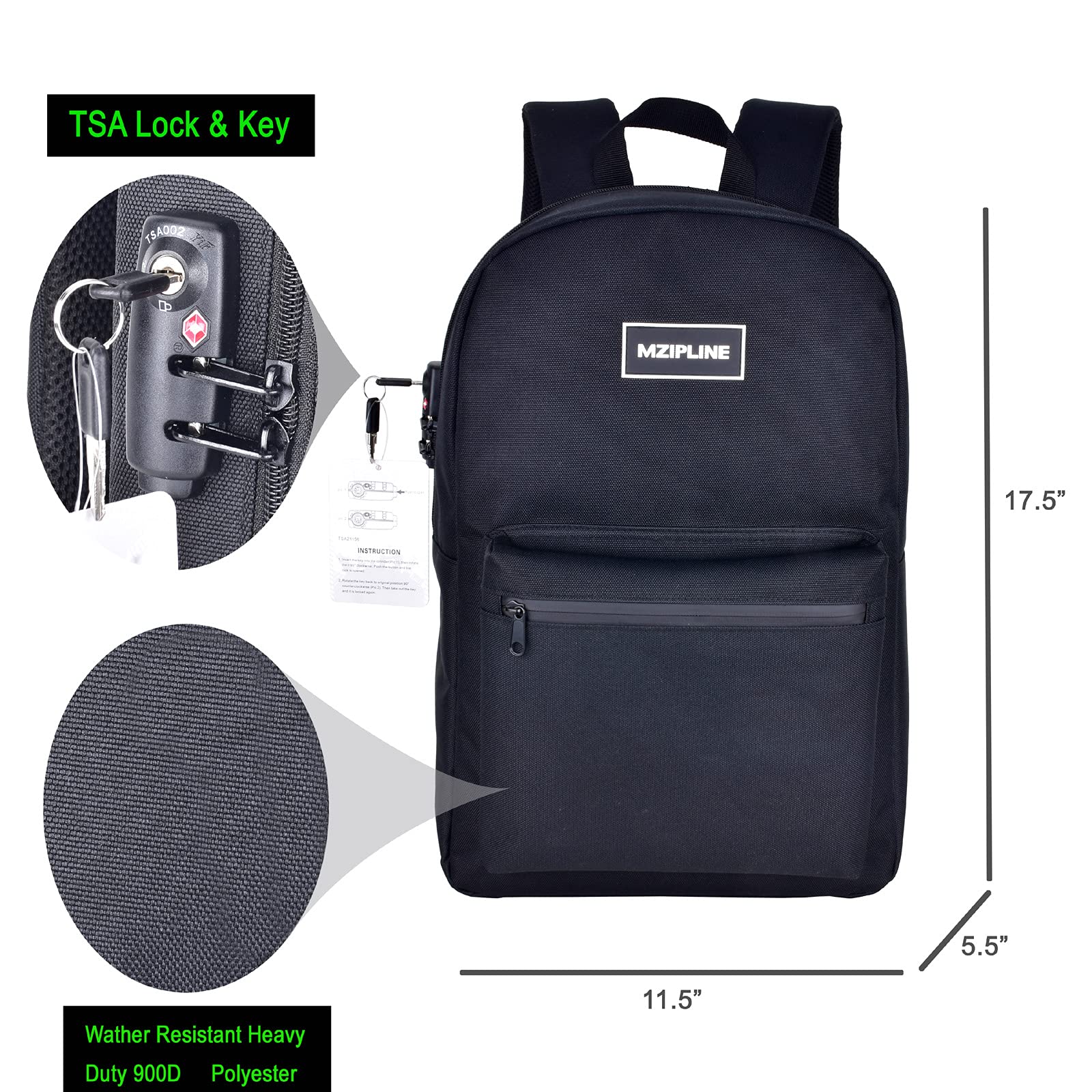 MZIPLINE Laptop Backpack Bag - Smell Proof- With TSA Lock & Key Anti Theft Travel Daypack bag Rucksack for Men & Women