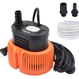 AgiiMan Pool Cover Pump Above Ground - Submersible Sump Pump, Water Removal with 16' Drainage Hose and 25 Feet Power Cord, 850 GPH, 3 Adapters, Orange